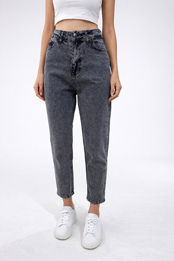 Yüksek Bel Antrasit Mom Jeans