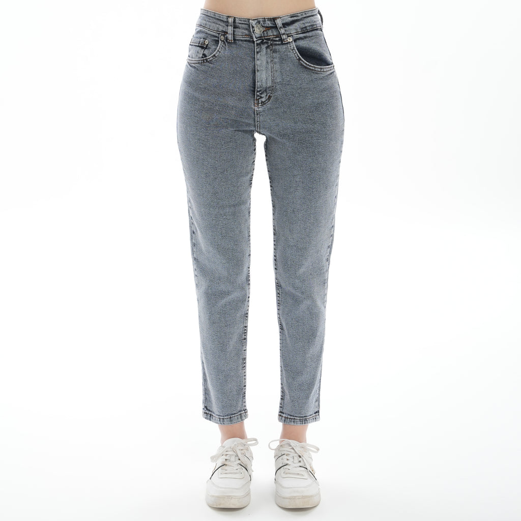 Kadın Kar Mavi Mom Jeans Yüksek Bel Likralı Kot Pantolon