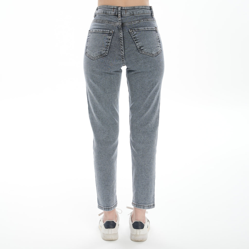 Kadın Kar Mavi Mom Jeans Yüksek Bel Likralı Kot Pantolon