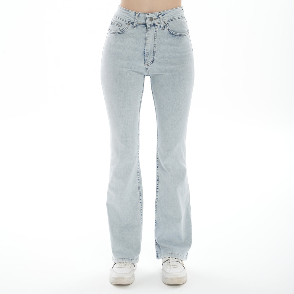 Julia Kadın Yüksek Bel Mavi Kar Yıkama Likralı İspanyol Paça Jeans Kot Pantolon