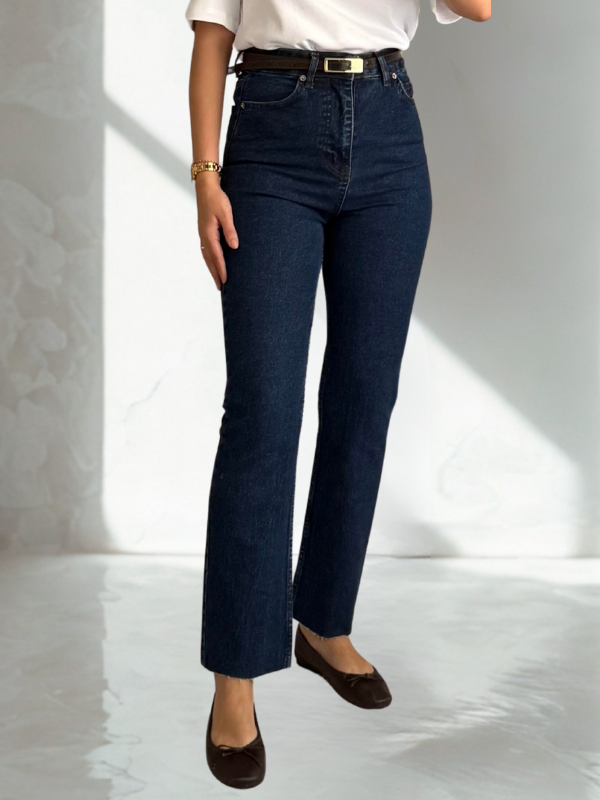 Kadın Koyu İndigo Ultra Yüksek Bel Straight Jean