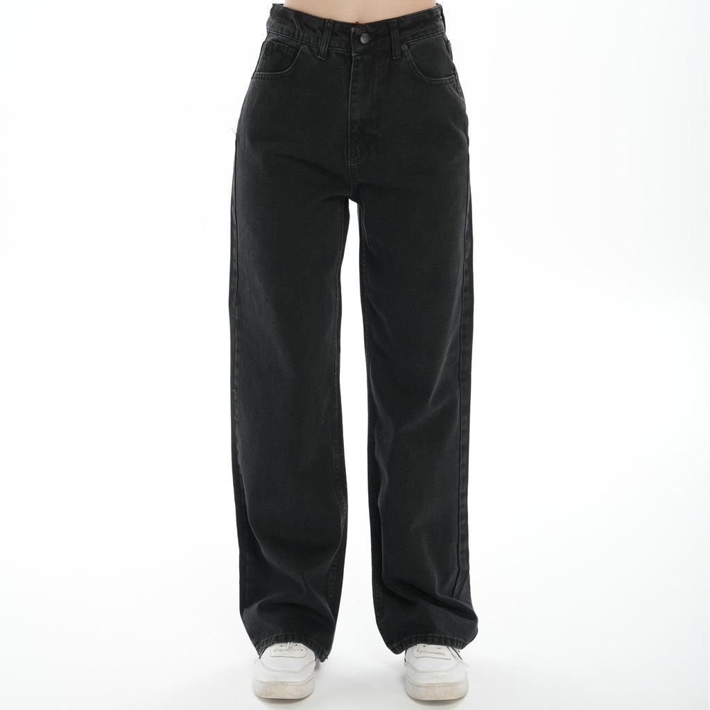 Kadın Siyah Palazzo Solmaz Yüksek Bel Esnek Bol Paça Kot Pantolon