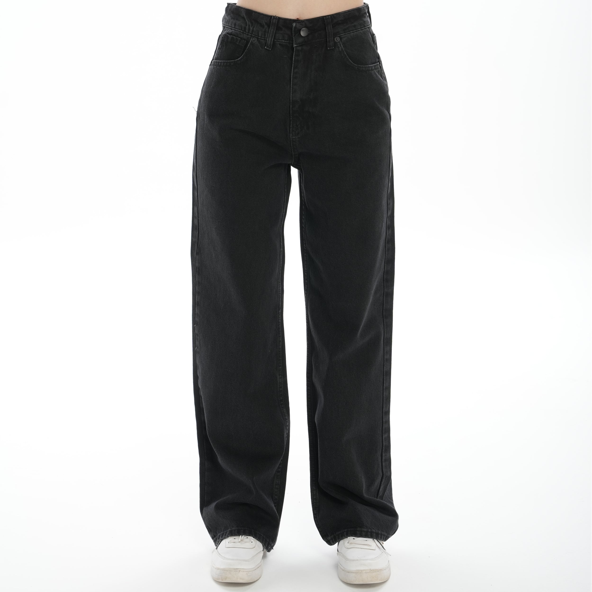 Kadın Siyah Palazzo Solmaz Yüksek Bel Esnek Bol Paça Kot Pantolon