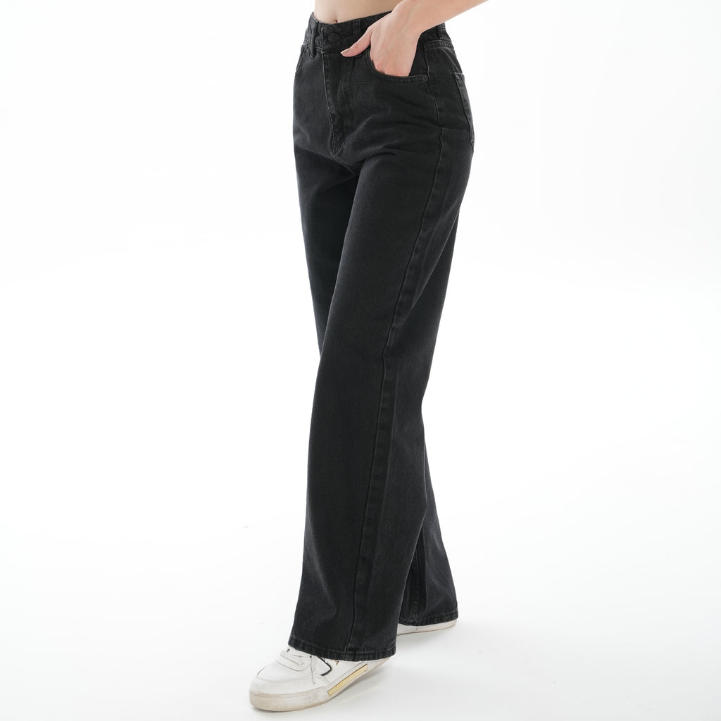 Kadın Siyah Palazzo Solmaz Yüksek Bel Esnek Bol Paça Kot Pantolon