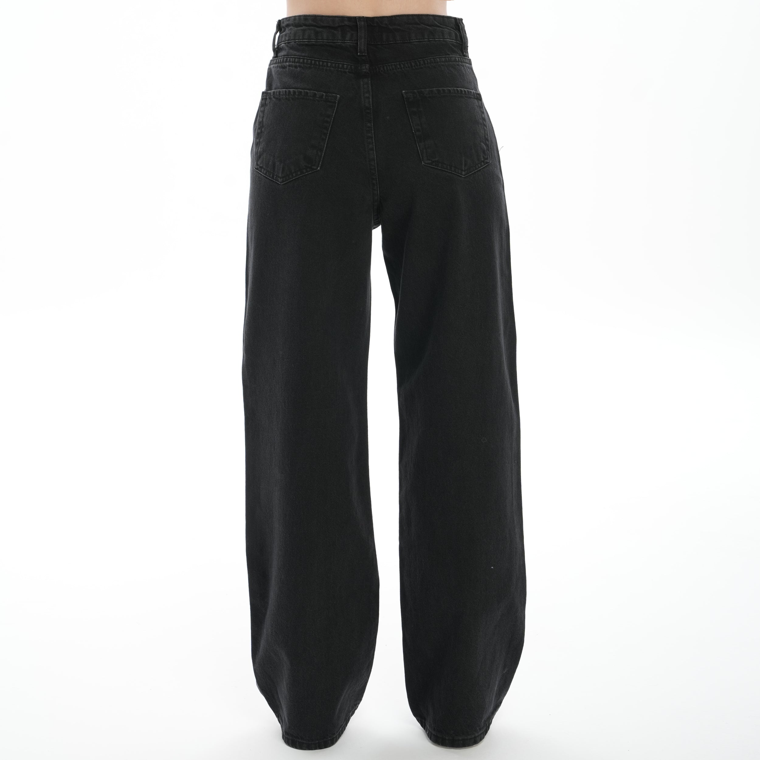 Kadın Siyah Palazzo Solmaz Yüksek Bel Esnek Bol Paça Kot Pantolon