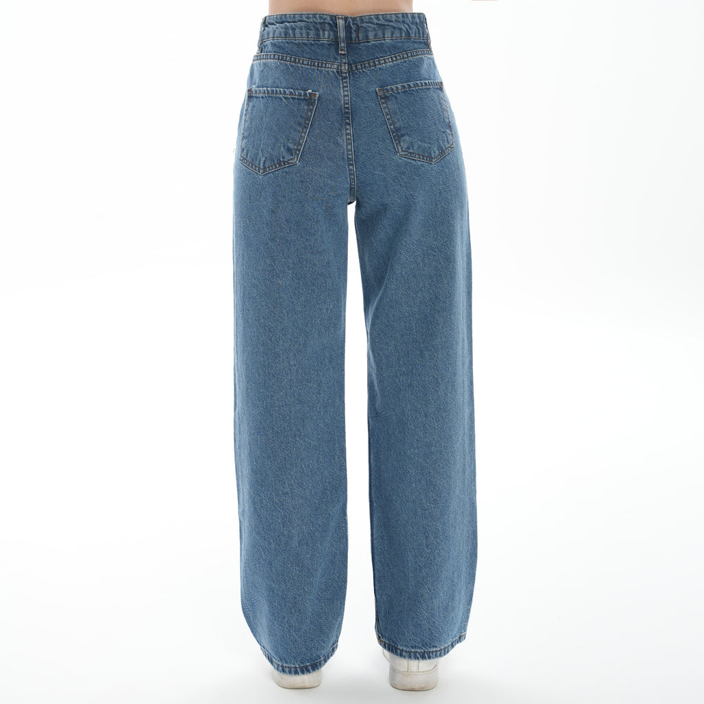 Christian 90's Orta Mavi Palazzo Salaş Paça Süper Yüksek Bel Jean Pantolon