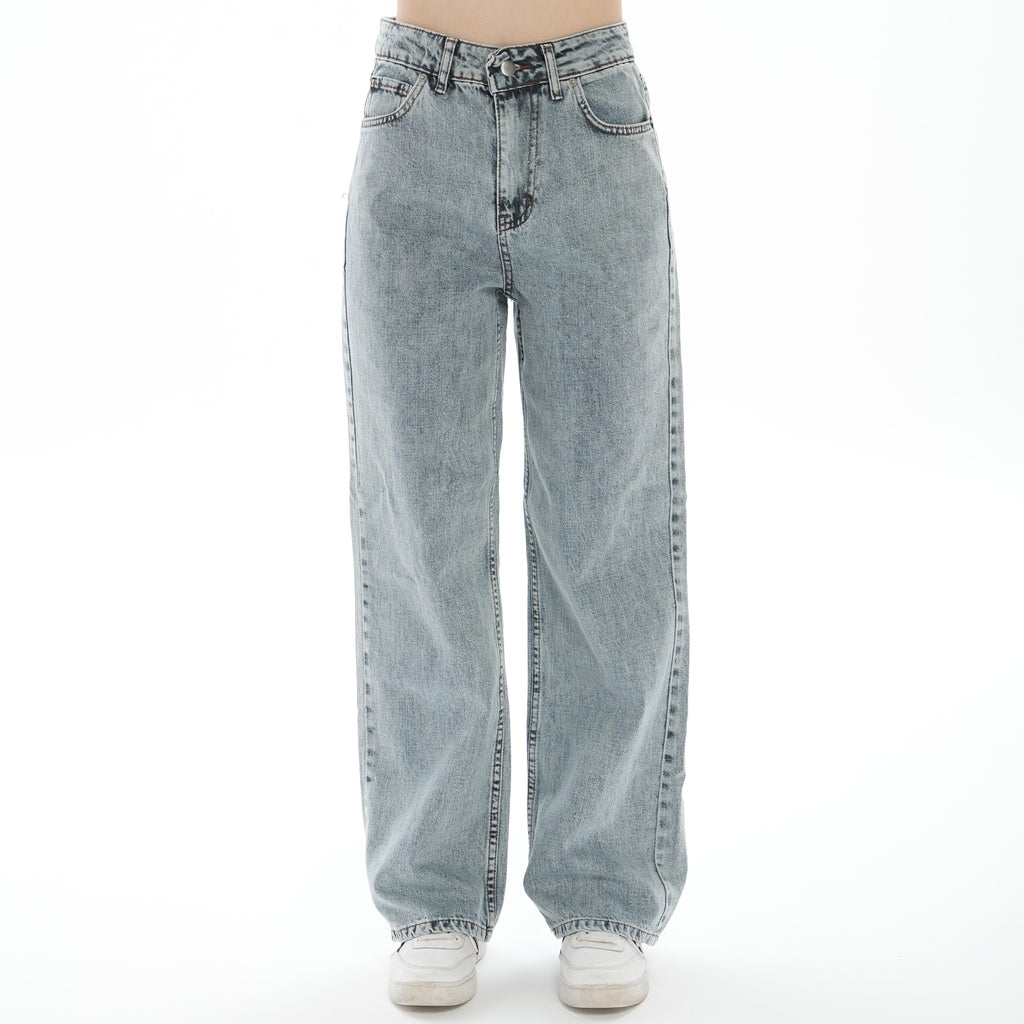 Julia 90's Kar Yıkama Mavi Süper Yüksek Bel Salaş Jeans Palazzo Pantolon