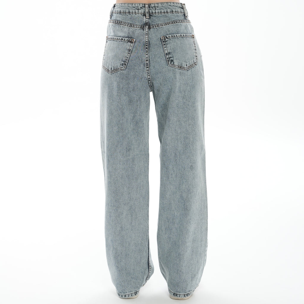 Julia 90's Kar Yıkama Mavi Süper Yüksek Bel Salaş Jeans Palazzo Pantolon