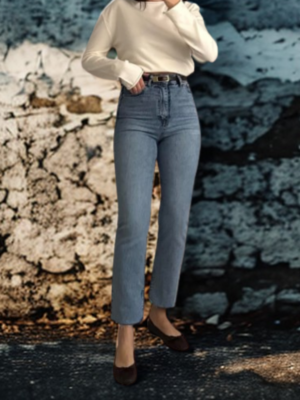 Kadın Kar Mavi Mom Boy Fit Straight Jean