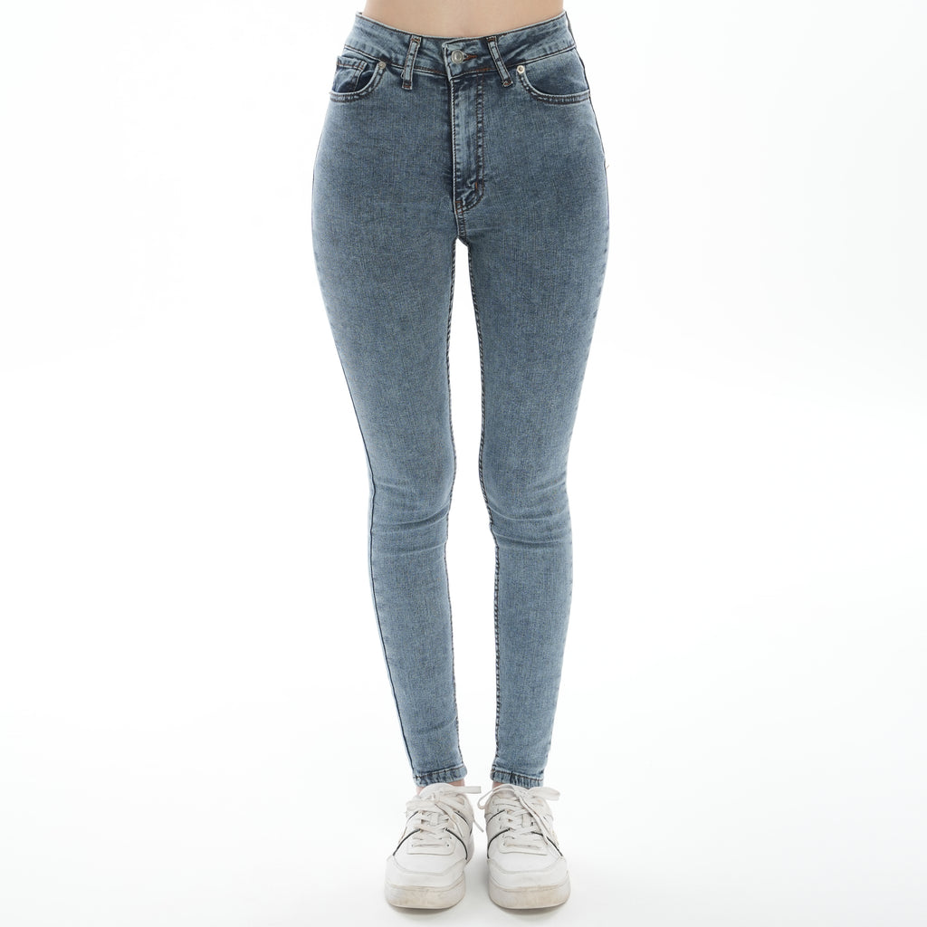 Kadın Yüksek Bel Kar Yıkama Açık Mavi Skinny Jeans Pantolon