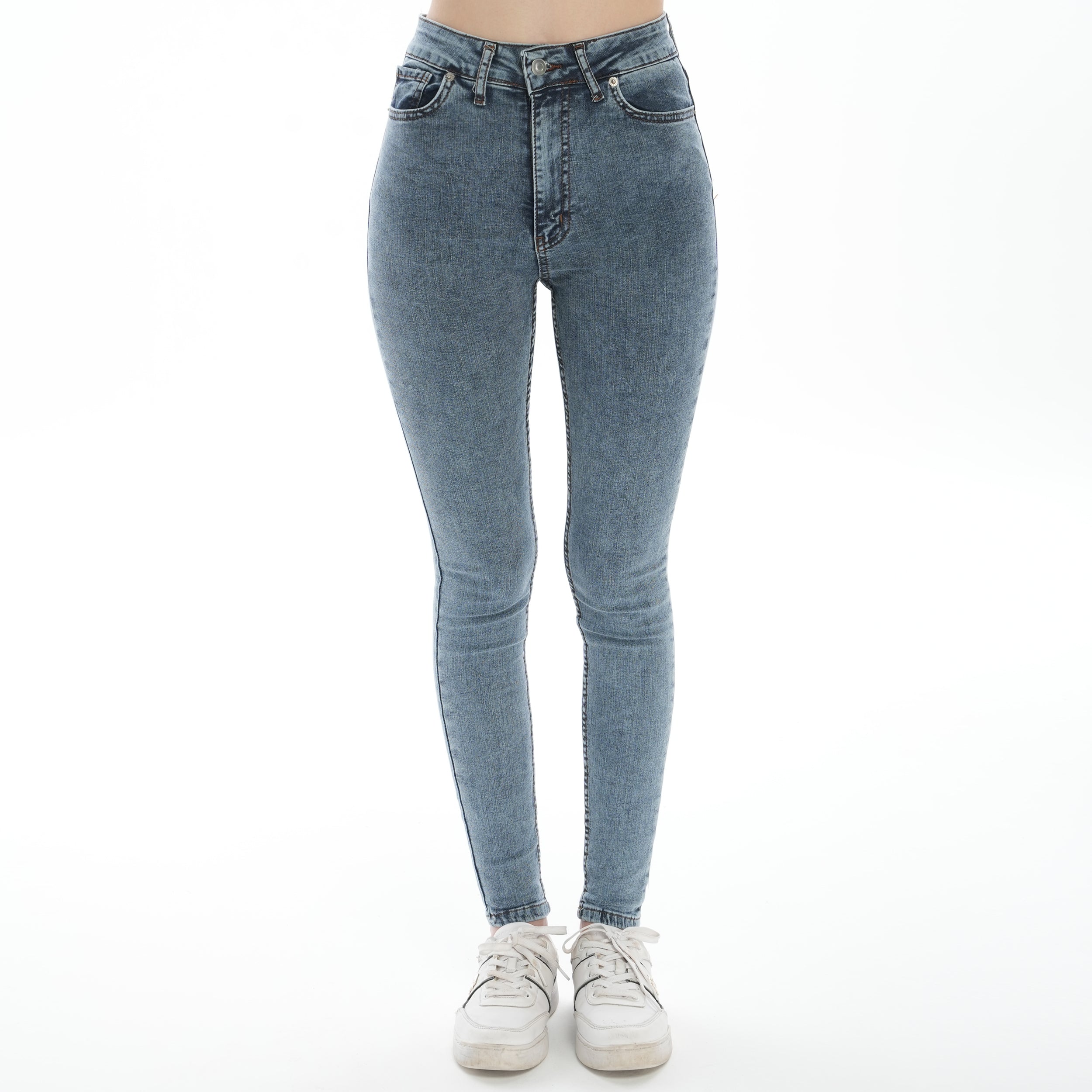 Kadın Yüksek Bel Kar Yıkama Açık Mavi Skinny Jeans Pantolon