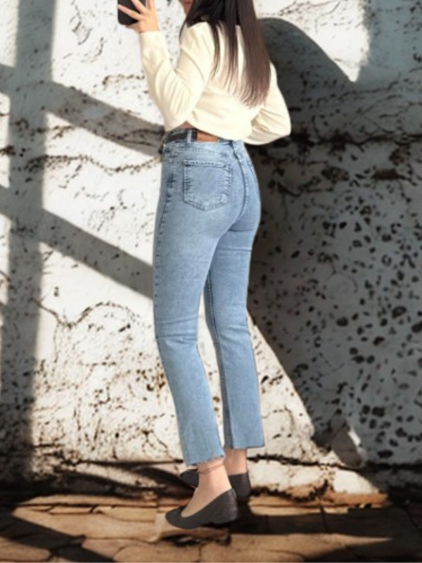 Kadın Kar Mavi Mom Boy Fit Straight Jean