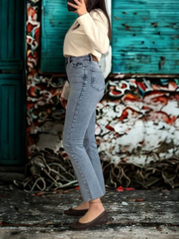 Kadın Kar Mavi Mom Boy Fit Straight Jean