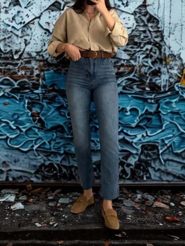 Kadın Açık Mavi İndigo Ultra Yüksek Bel Straight Jean