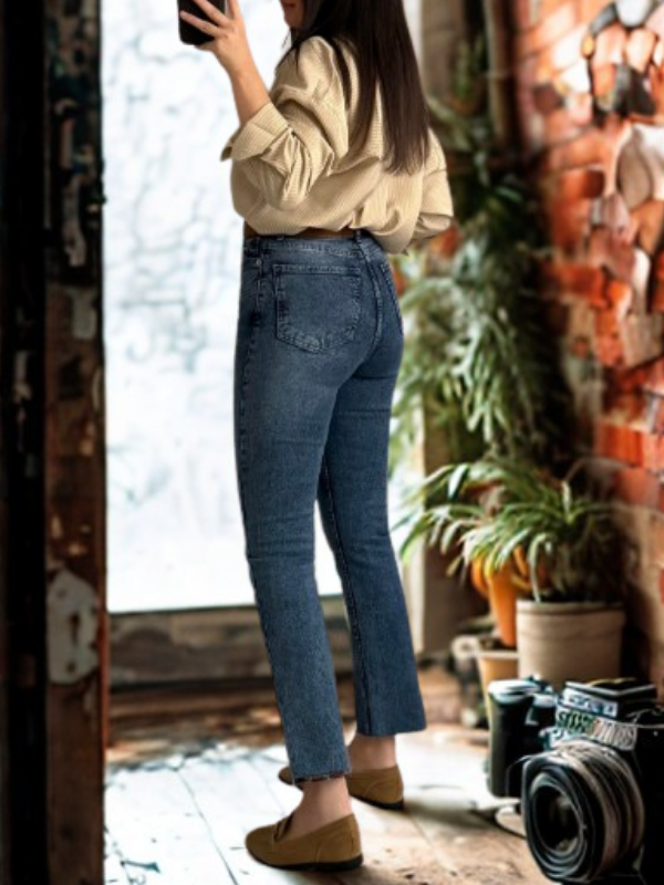 Kadın Açık Mavi İndigo Ultra Yüksek Bel Straight Jean