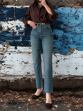 Kadın Vintage Kesik Paça Mom Fit Straight Jean