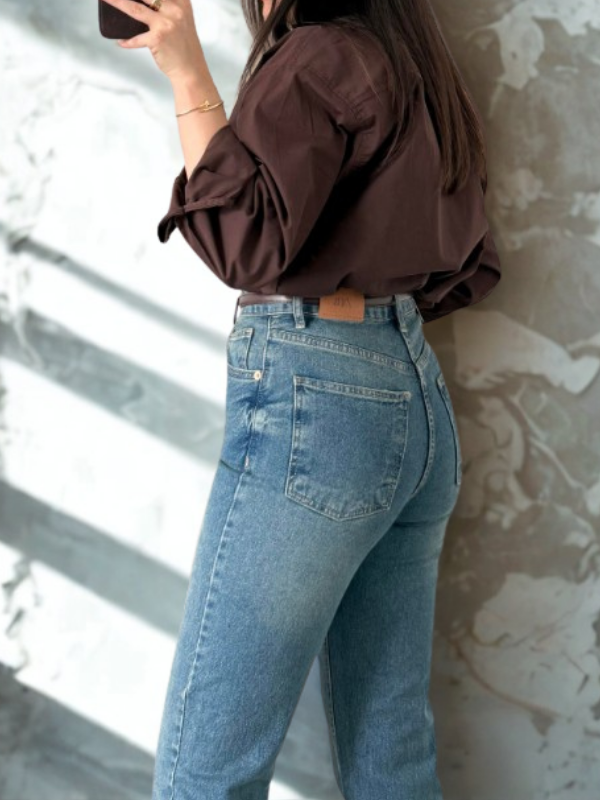 Kadın Vintage Kesik Paça Mom Fit Straight Jean