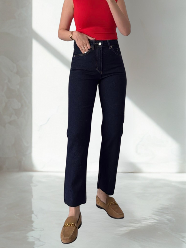 Kadın Koyu Mavi Ultra Yüksek Bel Straight Jean
