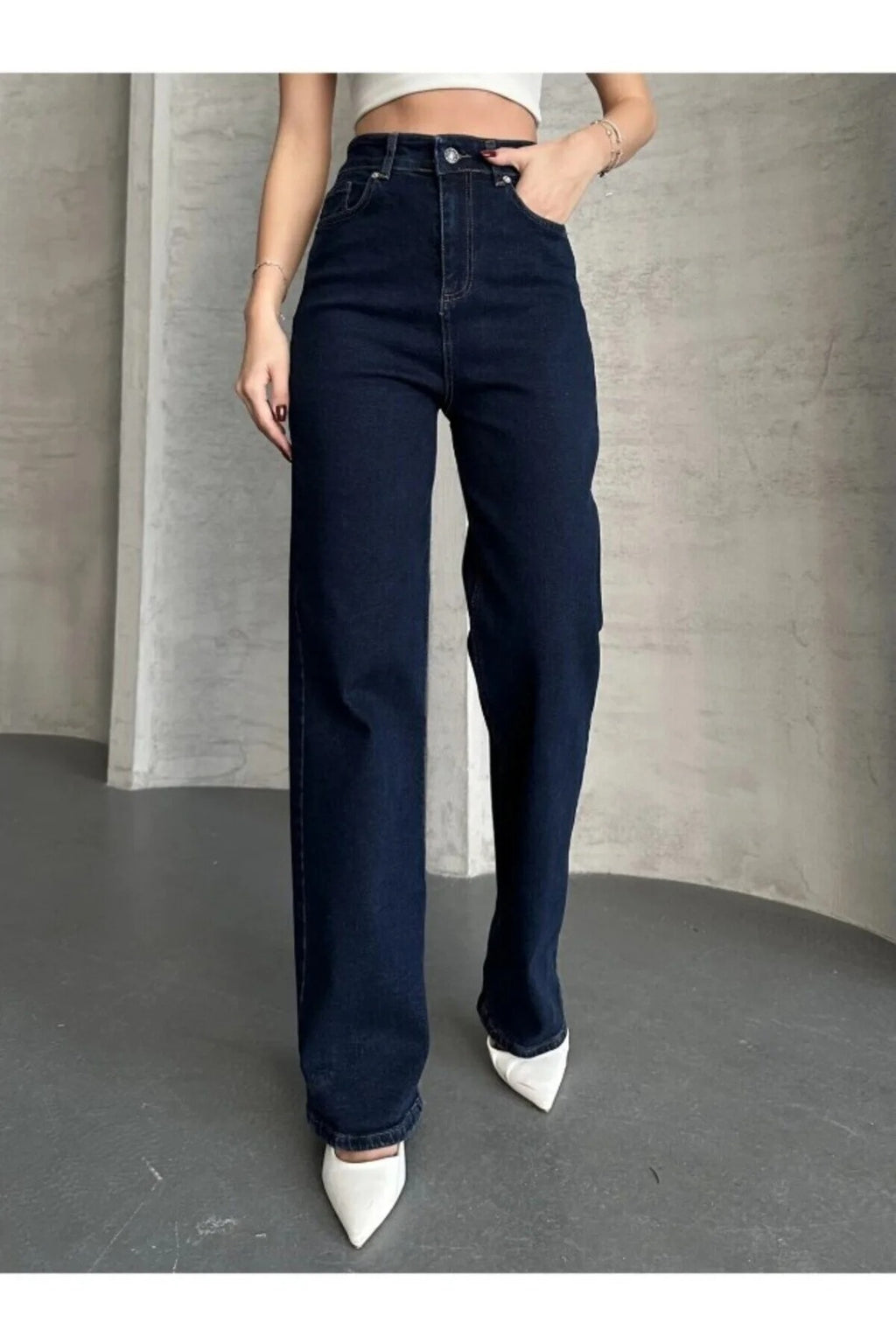 Camelia Gold Ikon 90's Koyu Mavi Lacivert Süper Extra Yüksek Bel Palazzo Salaş Jean Pantolon