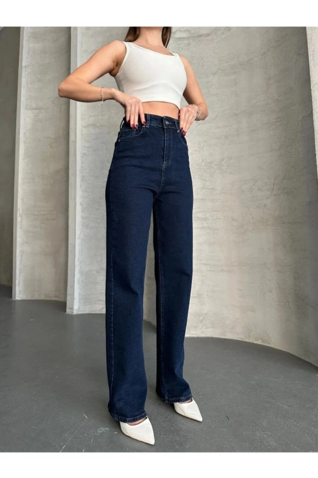 Camelia Gold Ikon 90's Koyu Mavi Lacivert Süper Extra Yüksek Bel Palazzo Salaş Jean Pantolon