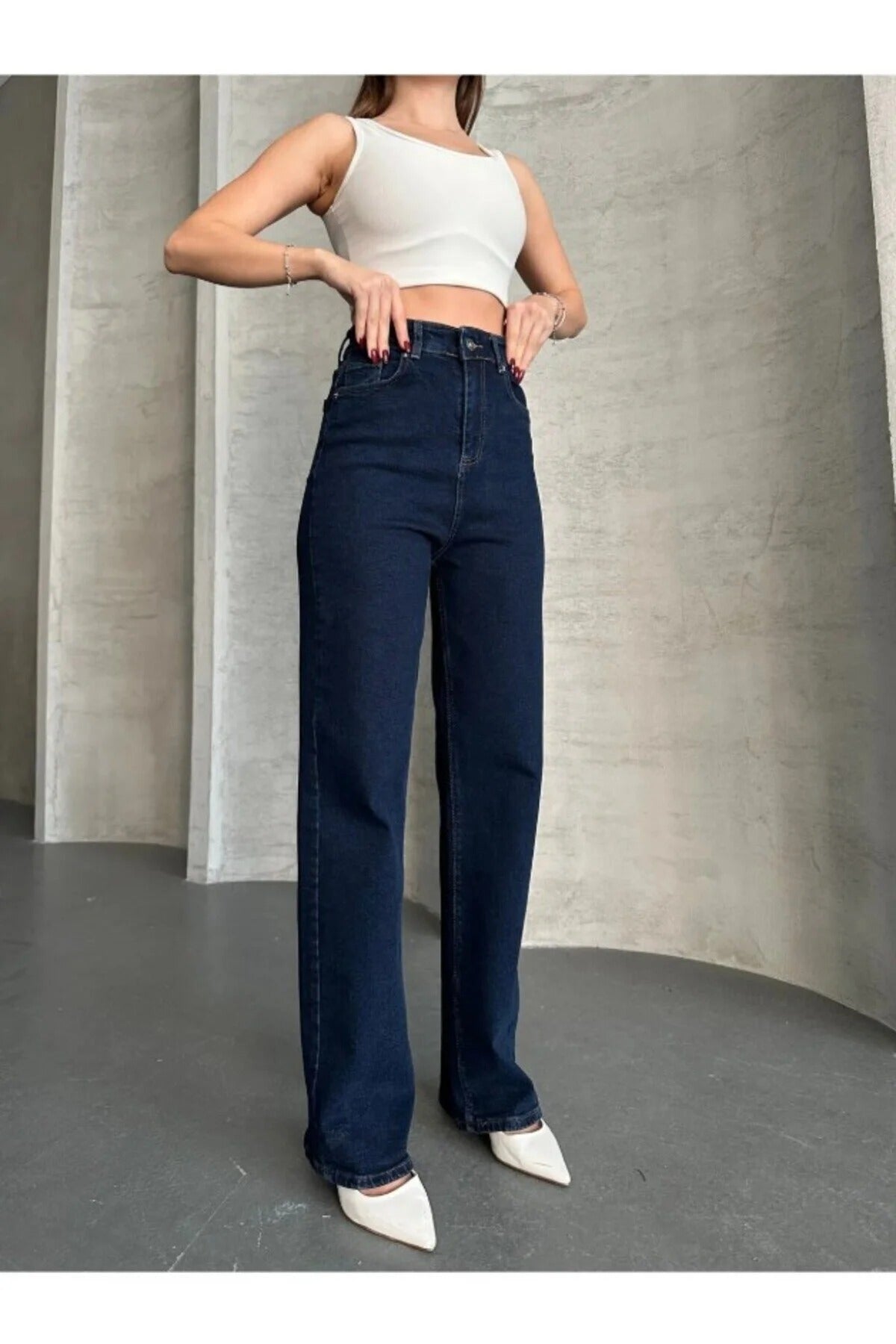 Camelia Gold Ikon 90's Koyu Mavi Lacivert Süper Extra Yüksek Bel Palazzo Salaş Jean Pantolon