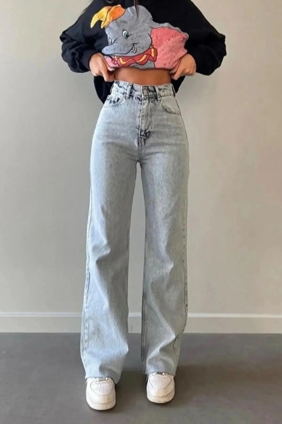 Julia 90's Kar Yıkama Mavi Süper Yüksek Bel Salaş Jeans Palazzo Pantolon