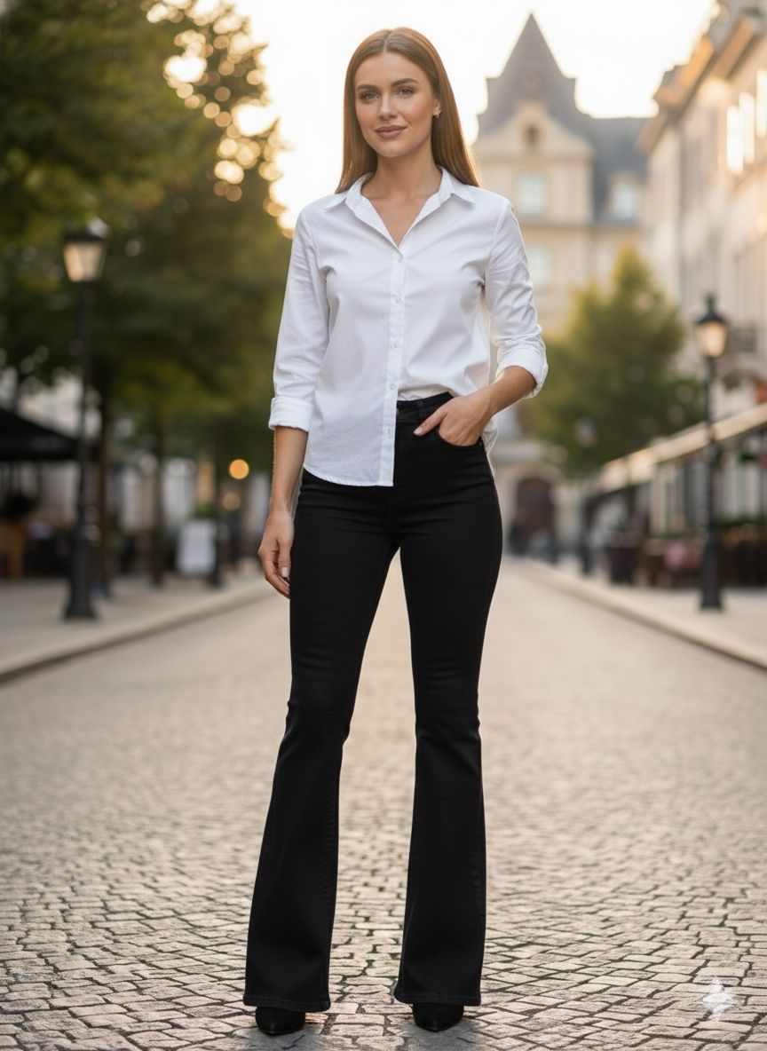 Vanessa Siyah İspanyol Paça Kot Pantolon