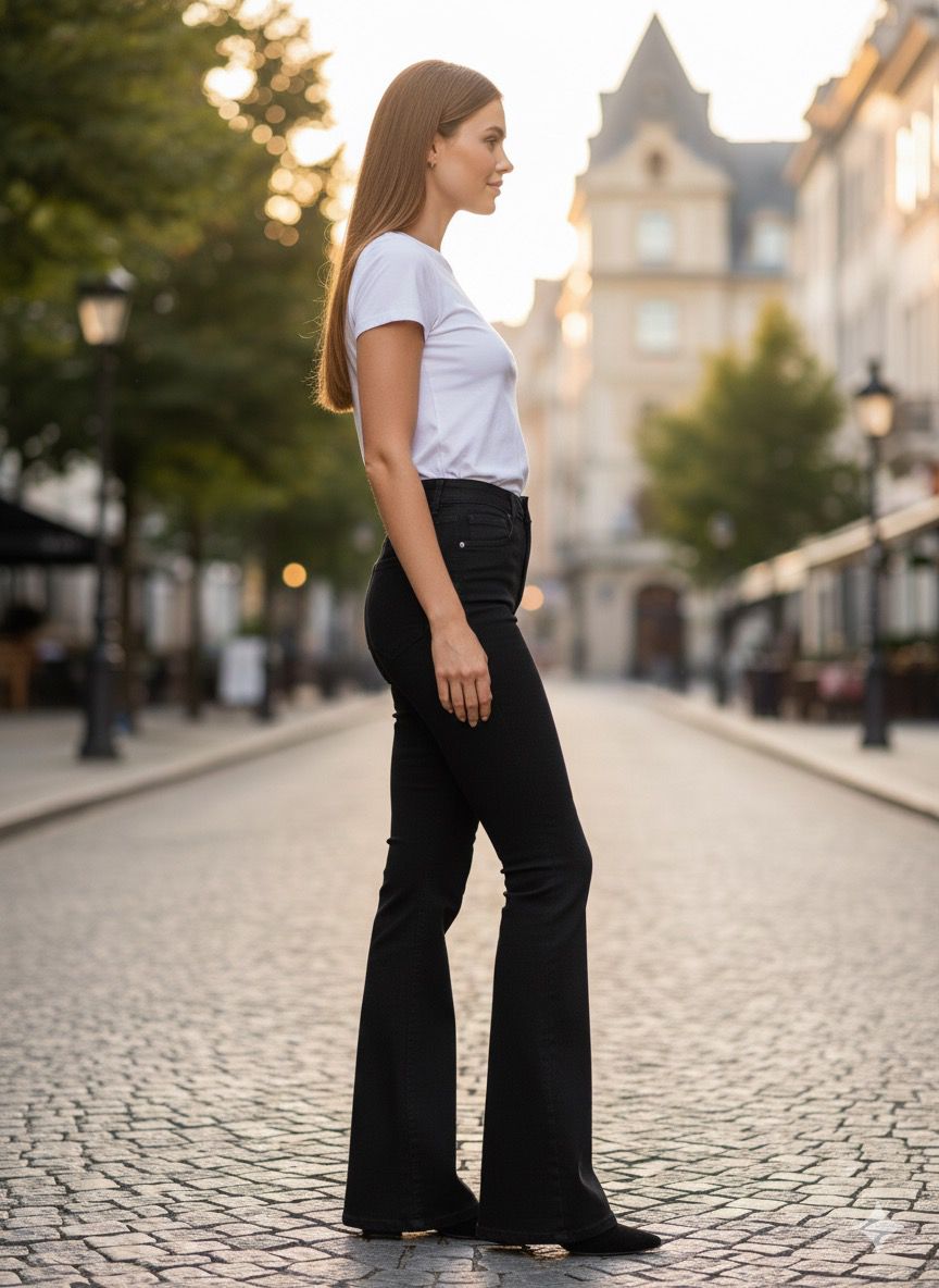 Vanessa Siyah İspanyol Paça Kot Pantolon