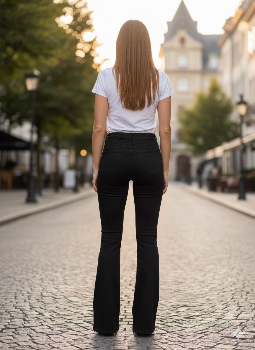 Vanessa Siyah İspanyol Paça Kot Pantolon